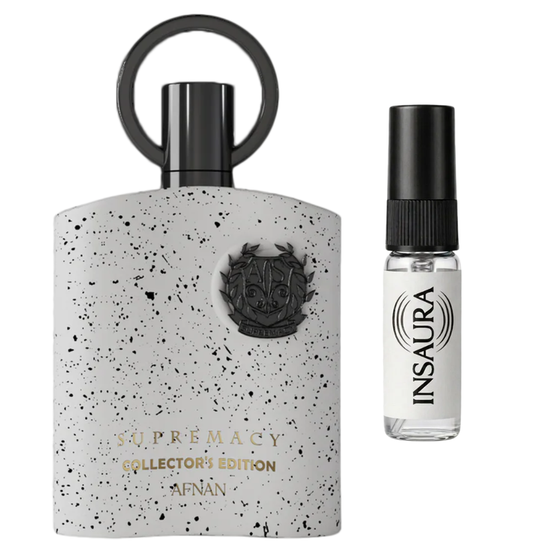Afnan Supremacy Collectors Edition perfume bottle with 2ml decant spray, INSAURA