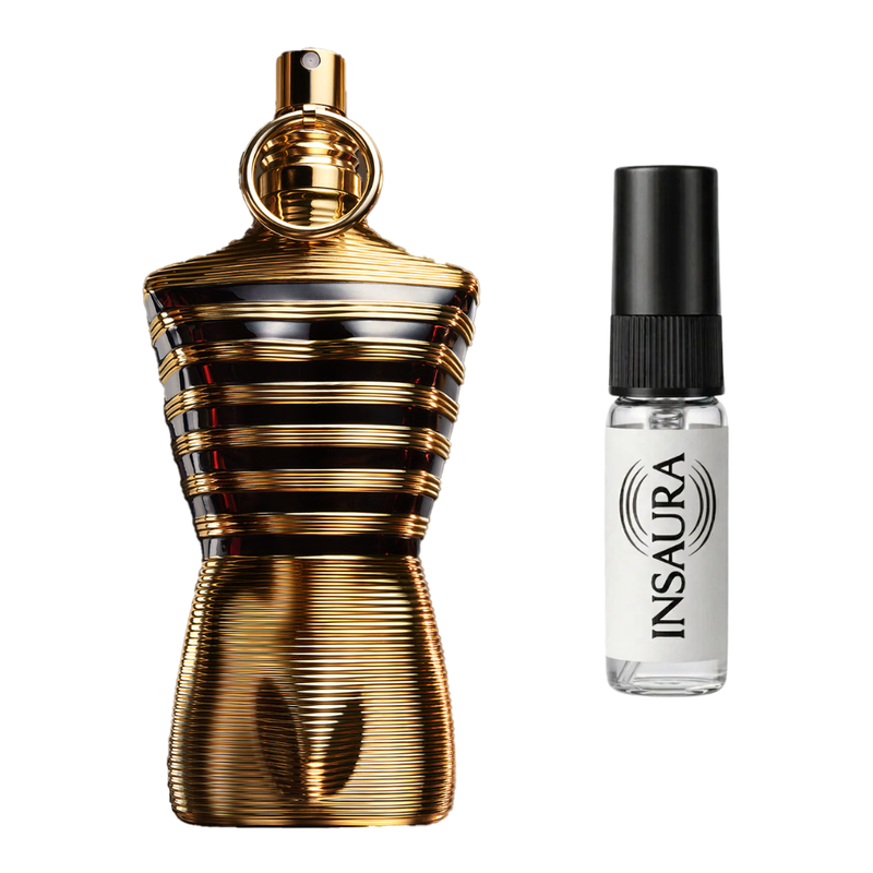 Jean Paul Gaultier Le Male Elixir perfume bottle with 2ml decant spray, INSAURA