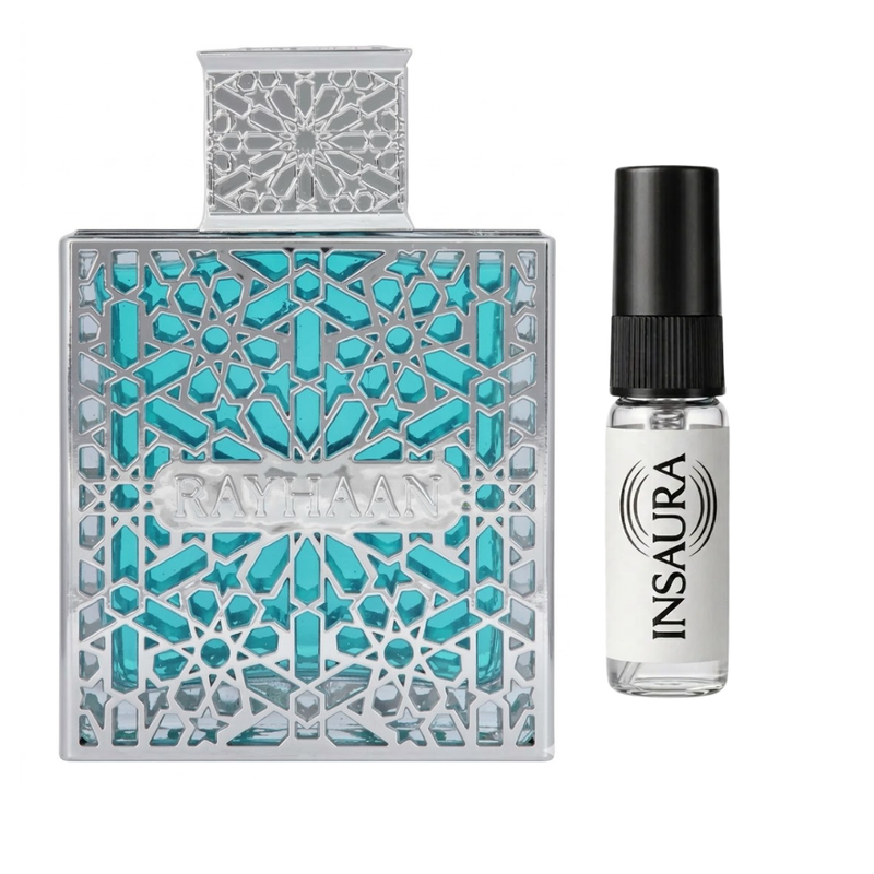 Rayhaan Aquatica perfume bottle with 2ml decant spray, INSAURA