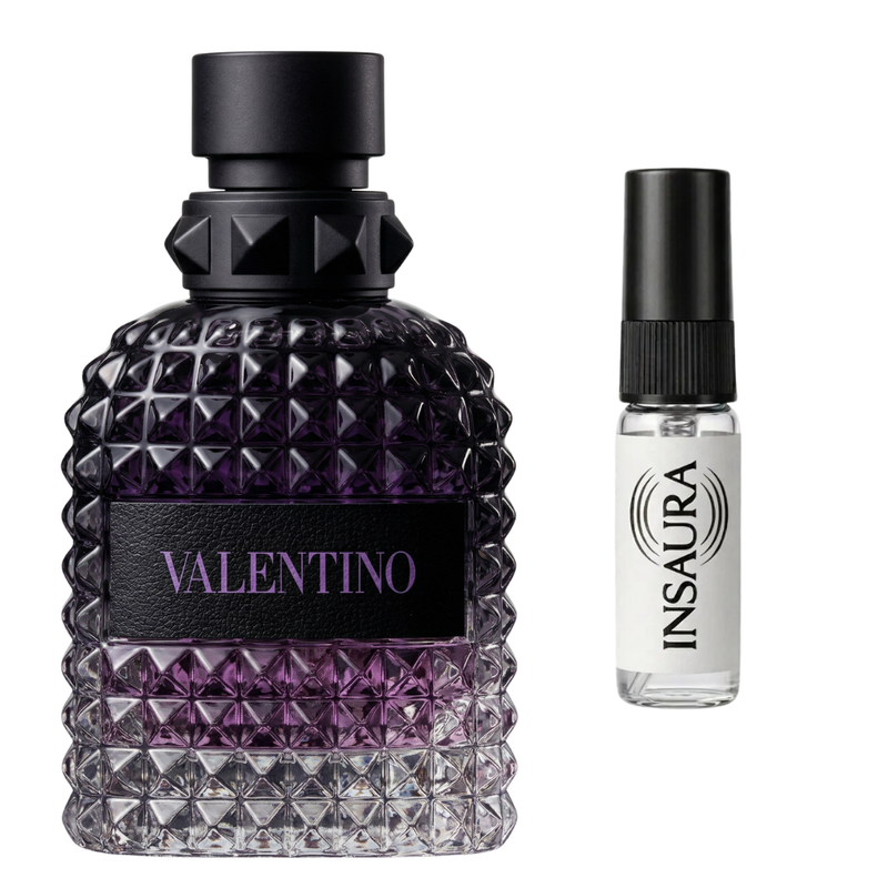 Valentino Born in Roma Purple Melancholia perfume bottle with 2ml decant spray, INSAURA