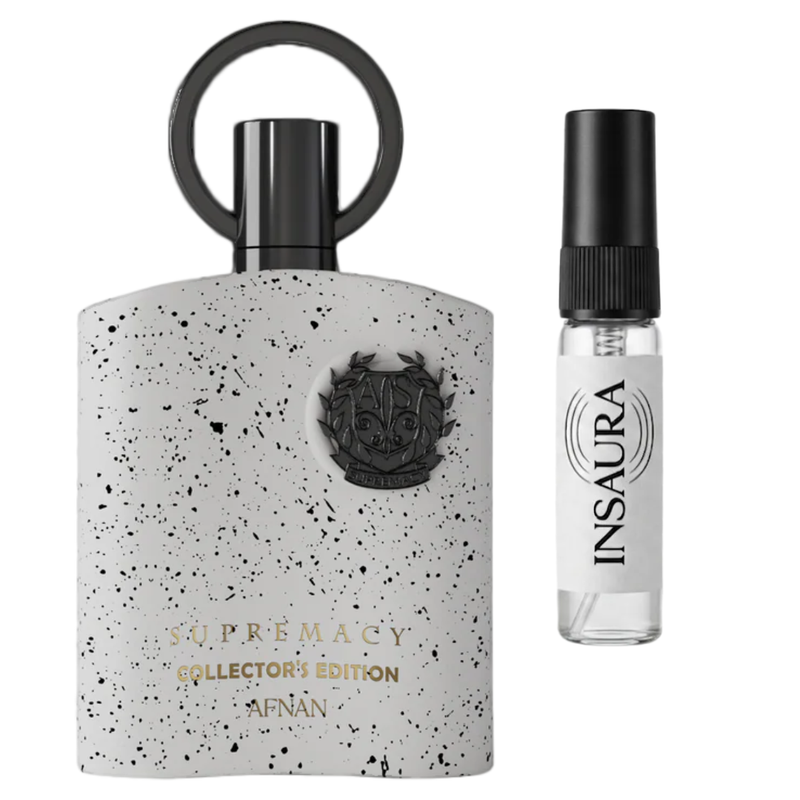 Afnan Supremacy Collectors Edition perfume bottle with 5ml decant spray, INSAURA