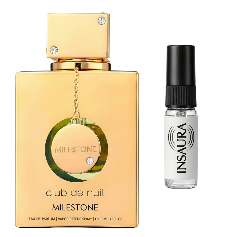 Armaf Club de Nuit Milestone perfume bottle with 2ml decant spray, INSAURA
