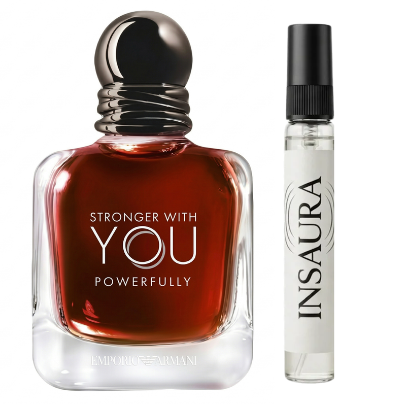 Emporio Armani Stronger With You Powerfully perfume bottle with 10ml decant spray, INSAURA