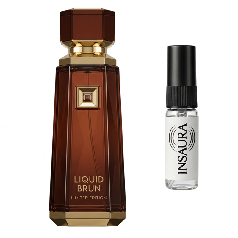 French Avenue Liquid Brun Limited Edition perfume bottle with 2ml decant spray, INSAURA