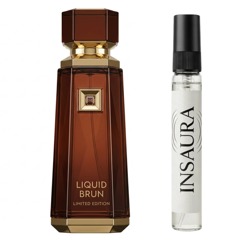 French Avenue Liquid Brun Limited Edition perfume bottle with 10ml decant spray, INSAURA