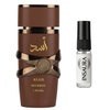 Lattafa Asad Bourbon perfume bottle with 2ml decant spray, INSAURA