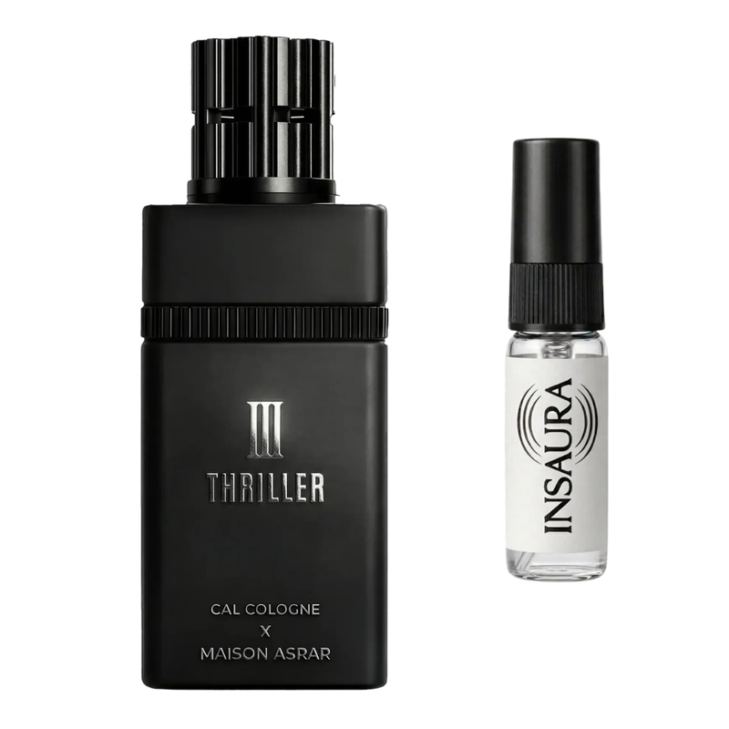 Maison Asrar III Thriller perfume bottle with 2ml decant spray, INSAURA