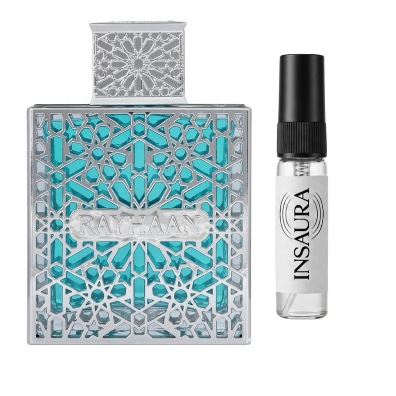 Rayhaan Aquatica perfume bottle with 5ml decant spray, INSAURA