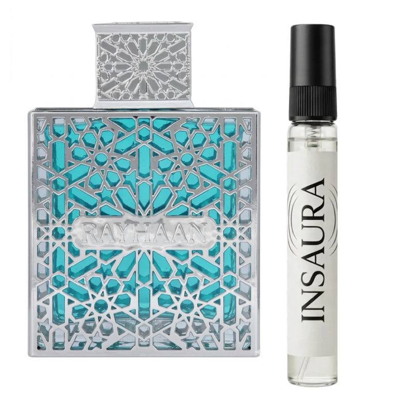 Rayhaan Aquatica perfume bottle with 10ml decant spray, INSAURA