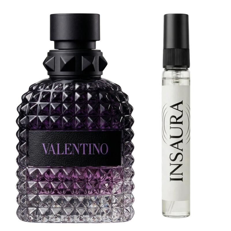 Valentino Born in Roma Purple Melancholia perfume bottle with 10ml decant spray, INSAURA